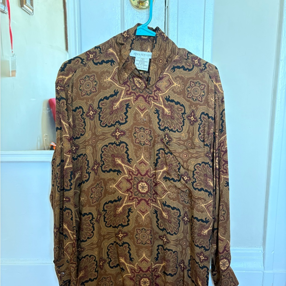 Jones New York Paisley Button-Up Shirt in Brown and Black
